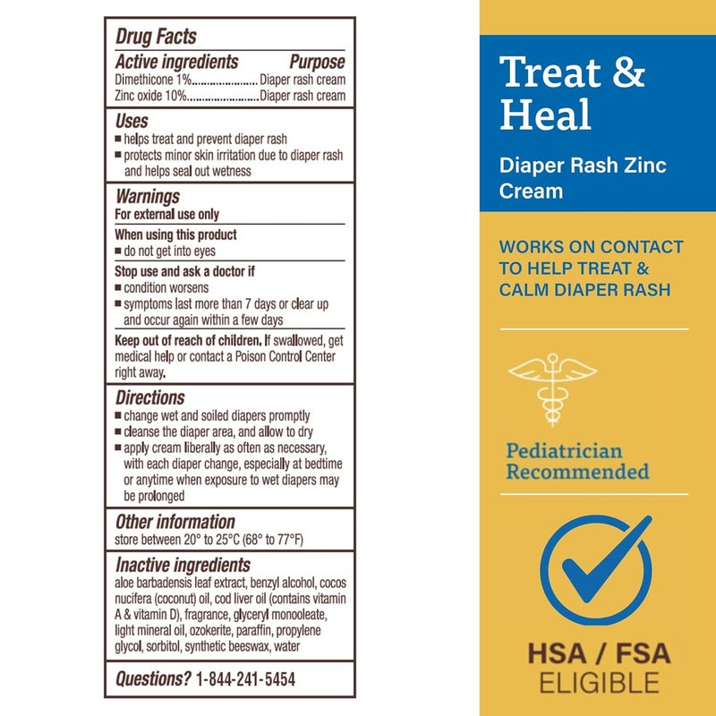 A + D Treat + Heal Zinc Oxide Diaper Rash Cream 16 oz Jar - Soothes & Treats Diaper Rash - Zinc Oxide 10% Dimethicone 1% - Easy Spreading Cream for Baby - Fast Acting - Image 2